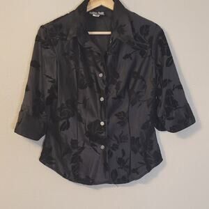 Vintage Street Code Womens L Black Velour‎ Floral Pattern Grunge 90's Y2K